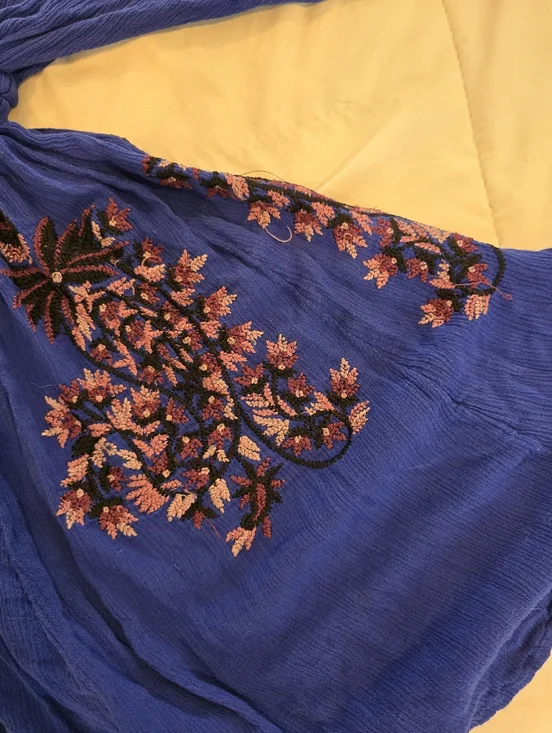 Free People Womens Pretty Pineapple Embroidered Dress Royal Blue Size Small - Picture 3 of 11